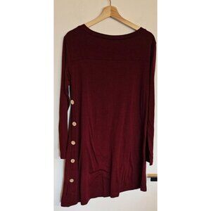 Womans Modest asymmetrical Tunic Size Large Red Long Sleeve‎ Button embelishment